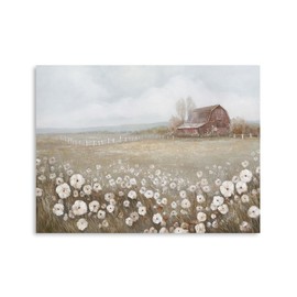 ATELIYISHU Barn Canvas Wall Art Rustic Farmhouse Wall Decor Country Meadow Landscape Painting Sky and Wild Flowers Prints Artwork for Bedroom Kitchen 12''x 16"