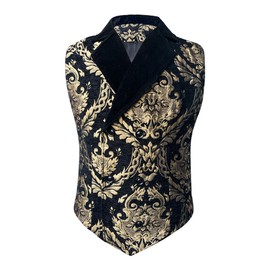 VELLRYU Mens Victorian Double Breasted Vest Gothic Steampunk Waistcoat, Black, Large