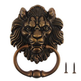 HOJLKLD 156 mm/6 Inch Lion Head Knocker, Classical Decorative Front Door Knocker Pull Handle with Mounting Screws (Antique Bronze)