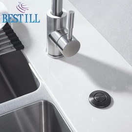 BESTILL Garbage Disposal Button, UL Listed(E530042), Cordless Sink Top Air Switch Kit for Waste Disposal, Long Push Button with Brass Cover, Gunmetal Gray