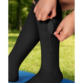 Lalapapa Zipper Compression Socks for Women Men - Compression Socks with Inner Lining Easy On, 20-30mmHg Graduated Support, Black, 2XL