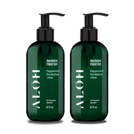 ALŌH Sanitizing Hand Gel 2-pack | Peppermint Eucalyptus + Aloe | 70% Alcohol Hydrating Hand Sanitizer Gel with Essential Oil, for Kids & Adults | 8oz Bottle (Set of 2)