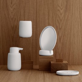 blomus Sono Soap Dispenser 250 ml Ceramic Hand Soap Dispenser in Brown Diameter 8 x 14 H cm Colour Tan Liquid Soap Dispenser with Pump Head