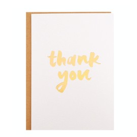CHRIZ.Z Thank You Card - Single White Textured Card with Gold Foiled Lettering with 1 Kraft Envelopes - 5" x 7" Blank Inside