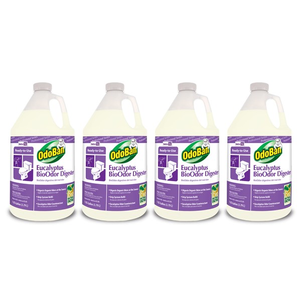 OdoBan Professional Cleaning Ready-to-Use BioOdor Digester Harsh Aroma Counteractant, 4-Pack, 1 Gallon Each, Eucalyptus Scent