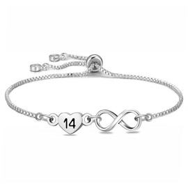 HEYEJET Birthday Gifts for 14 Years Old Girl Silver Infinity Heart Bracelet for Girls 14th Lucky Number Birthday Presents for Her Adjustable Teenis Chain (14th gifts)