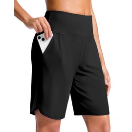 G Gradual Women's 9" Long Swim Board Shorts High Waisted Quick Dry Beach Swimming Shorts for Women with Pockets Liner(Black,XXL)