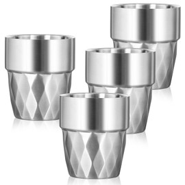 Offiper Steel Cups, 10 oz Insulated Tumbler, 4 Pack Double Wall Unbreakable Stackable Water Tumblers Insulated Stainless Metal Cup Premium Drinking Glasses for Travel Camping Home Outdoor
