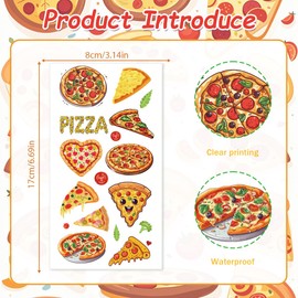 Papiailove Pizza Temporary Tattoos for Kids - 8 Sheets Food Pizza Tattoo Stickers for Kids, Birthday Party Favors Decorations Stickers for Boys and Girls, Classroom School Prizes Rewards Gifts