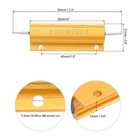 PATIKIL 100 W 2 Ohm Aluminium Casing Wirewound Resistor, Pack of 8 Aluminium Casing Resistors Wire Wound Resistors Screw Tape Power Resistor 5% Tolerance, Golden