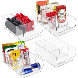 Utopia Home Pack of 04 Fridge and Pantry Organizer Bins for Food Packet, Seasoning Mix, Spices/Sauce Pouches, Snacks - 3 Divided Section Storage for Kitchen, Cabinet, Counter top & Bathroom