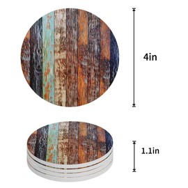 Drink Coasters Vintage Rustic Wood Farmhouse Absorbent Stone Ceramic Coaster with Cork Back and NO Holder for Cups, Set of 4-Piece