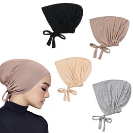 4 PCS Women Hijab Undercap, Bandanna Bonnet, Lslamic Muslim Headscarf Bonnet,Adjustable Size Headscarf Bonnet (4 colors)