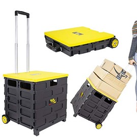 dbest products Quik Cart Pro Wheeled Rolling Crate Teacher Utility with seat Heavy Duty Collapsible Basket with Handle, Yellow