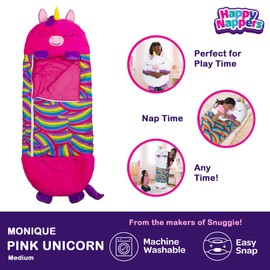 Happy Nappers: Pillow & Sleepy Sack: Medium - Pink Unicorn BeeBee - 54 x 20, 2-in-1: Plush Animal Opens Into Sleeping Bag, Soft Play & Nap Character, Kids 3+