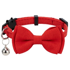 Gyapet Cat Collar with Bow Tie Bell Breakaway Kitten Small Pet Safety Solid Wedding Basic Pure Color Suede Soft Adjustable [1pc] Red