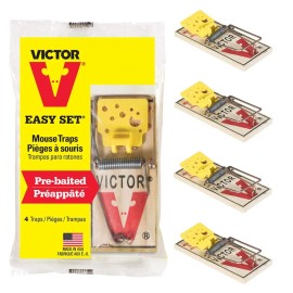 Unbranded New VICTOR Easy Set Mouse Trap 4 - Traps wooden Base Wire Snap Cheese Pedal