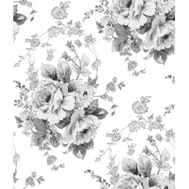 York FH4086 Heritage Rose White Black Wallpaper - sample 8.5 inches x 11 inches