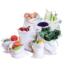 Reusable Cloth Produce Bags - Organic Cotton Cloth Vegetable Bags - Reusable Bulk Bags - Cloth Grocery Produce Bags - Flour Sack - Cotton Muslin Vegetable Storage Bags (2 XL, 2 L, 2 M, 2 S)