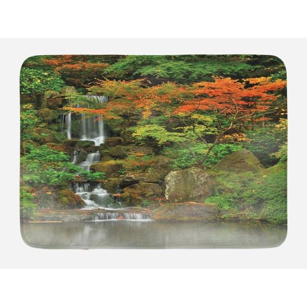 Ambesonne Waterfall Bath Mat, Wild Small Cascade Pouring Over Steep