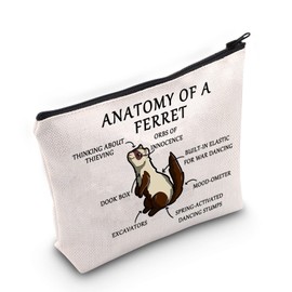 Ferret Lover Gift Anatomy of A Ferret Makeup Bag Ferret Owner Cosmetic Bag Ferret Mom Gift Ferret Fan Gift Animal Lover Gift Zipper Travel Pouch (Anatomy of A Ferret White)