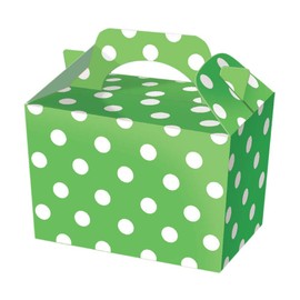 POLKA DOT PARTY BOXES - PACK OF 10 - Children/Kids Party Boxes Carry Food Meal Fun Picnic Birthday Wedding Favour / Baby Shower Party Box Loot Bag (Green)