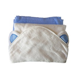 byLora Soft Organic Baby Bamboo Towel and 2 Washcloths Set Baby Blue Bear Ears Small