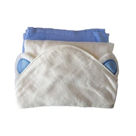 byLora Soft Organic Baby Bamboo Towel and 2 Washcloths Set Baby Blue Bear Ears Small