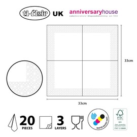 Anniversary House Tiflair Anchor 3 Ply Lunch Napkins, 33 cm, White