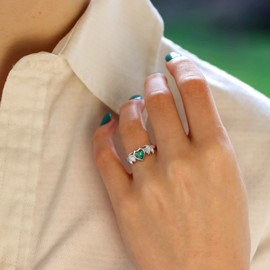 SILVERCUTE Teen Girls May Birthstone Ring Emerald Sterling Silver Rings For Women Thumb Open Rings