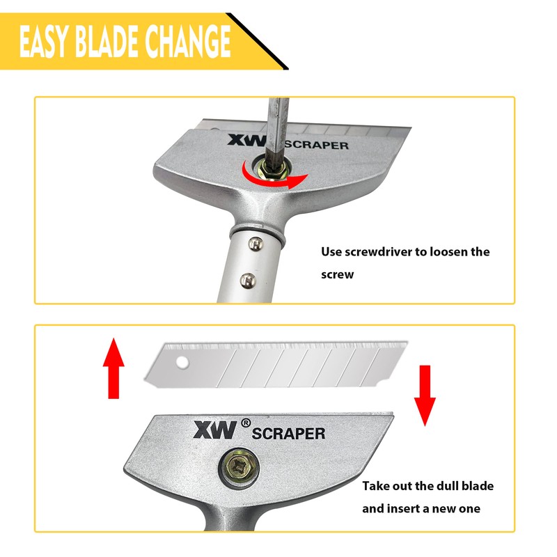XW Razor Blade Scraper with Adjustable Handle, 23" Long Handle