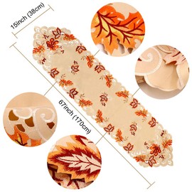 OurWarm Fall Table Runner, Maple Leaves Thanksgiving Table Runner 15 x 67 Inch, Embroidered Autumn Harvest Table Decor for Fall Thanksgiving Decorations