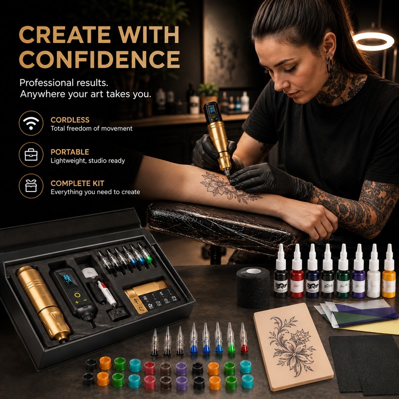 Wireless Rotary Tattoo Pen Kit for Body Art Practice –
