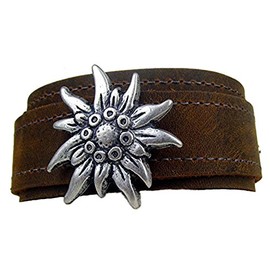 Edelweiss Leather Bracelet 3.5 cm Wide Light Brown, Leather