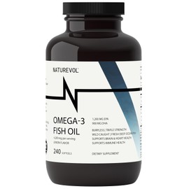 NATUREVOL Triple Strength Omega-3 Fish Oil 4200mg – 1200mg EPA + 900mg DHA | Lemon Flavor, Burpless, High Potency for Women & Men | Wild-Caught Deep Ocean Fish – 240 Softgels