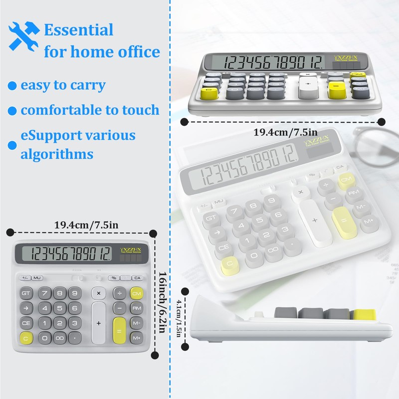 Desktop Calculator with Extra Large 5-Inch LCD Display, 12-Digit Two