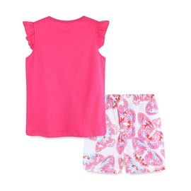 YANGLYN Toddler Girls Shorts Set Outfits for Girls Summer Graphic Short Sleeve Top Tees and Shorts Clothing Sets Butterfly Pink 3T