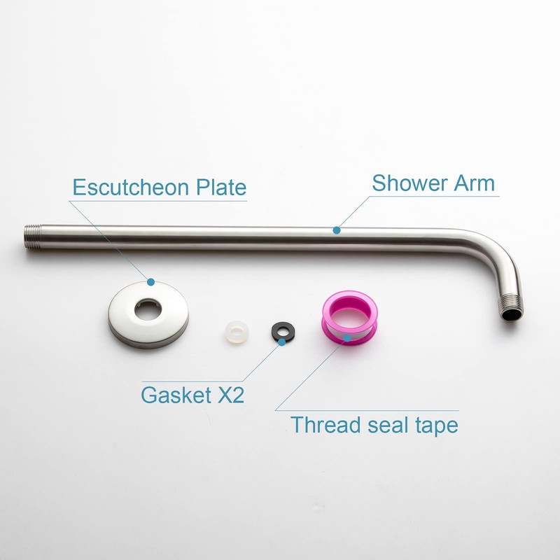OFFO Shower Arm with Flange, 16 in Brushed Nickel Wall
