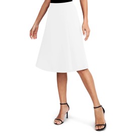 EXCHIC Women's Vintage A-Line Elastic High Waist Midi Skirt Flared Office Knee Length Stretchy Skirts(L, White)