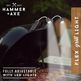 HAMMER + AXE Adjustable Magnetic LED Flex Grill BBQ Light, Two Pack Lights for BBQ Car Auto Work and More, Bright LED, Bendable Neck, 10" Long, Holiday Gift for Mechanic Grill Plumber Handyman