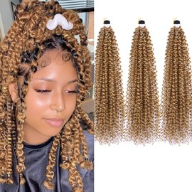 Passion Twist Hair Extensions Blond Curly Crochet Hair 12 Inch Short Curly Braiding Hair 3 Packs Crochet Braids with Curls for Black Women（12",27#)
