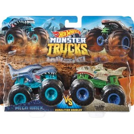 Hot Wheels MONSTER TRUCKS DEMOLITION DOUBLES MEGA WREX VS LEOPARD SHARK GIANT WHEELS