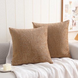 HPUK Check Cut Velvet Throw Pillow Covers Pack of 2, 18x18 Inch Accent Cushion Covers for Living Room, Bedroom, Decorative Solid Color Pillow Covers for Couch, Sofa, Chair, Brown