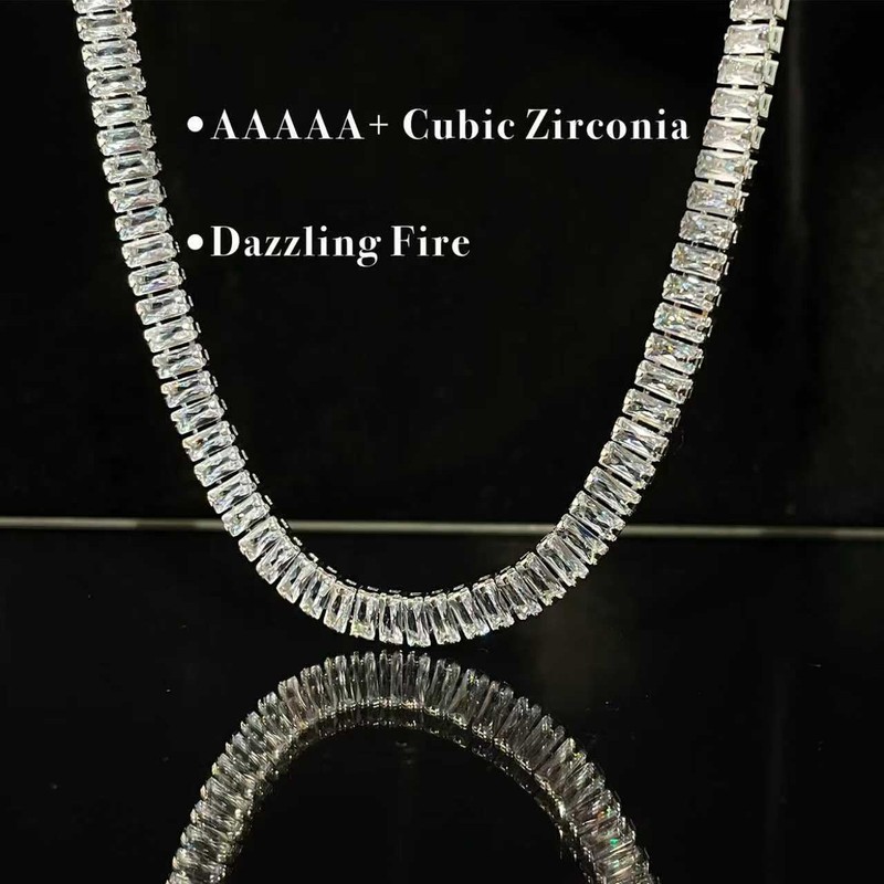 PanLuca Rectangle Zirconia Tennis Necklace for Women Men, 14k White
