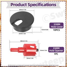 Swpeet 11Pcs White Desk Cable Wire Grommet Cord with Hole Saw, Tidy Cable Hole Cover Organizers, Desk Wire Cord Cable Grommets Hole Cover, 1Pcs 2Inch - 50mm Tools Hole Saw with Arbor for Office Desk
