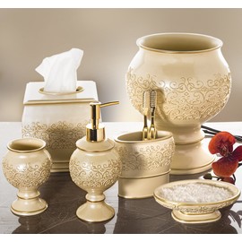 Shannon Bathroom Trash Can (8.2" x 8.2" x 9.9") –Decorative Wastebasket- Durable Resin Waste Paper Baskets Design- Space Friendly Bath Rubbish Dust Bin- for Elegant Shower Decor