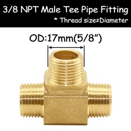 Uenede 2PCS 3/8 Inch Brass Tee Pipe Fitting 3/8" NPT Male x 3/8" NPT Male x 3/8" NPT Male for Water/Oil/Gas