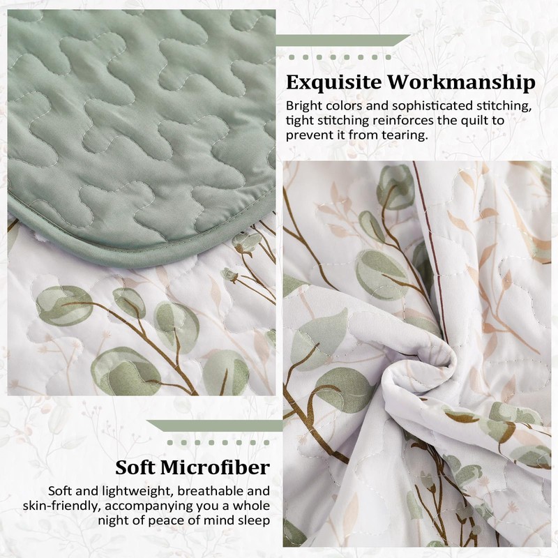 Anibedding King Size Quilt Sets Green Floral Pattern Quilt Bedding