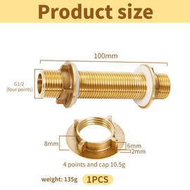 Tankdurchführung, G1/2 Messing Schottverschraubung, Schlauchdurchführung mit Silikondichtung für Wassertank, Wasserturm, Wasserpumpe usw