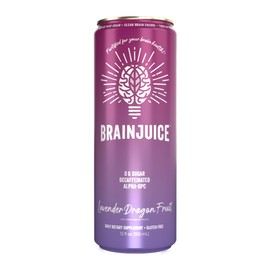 Brainjuice Brain Health Support Drink for Energy & Focus, Vitamin C, B5, B6 & B12, L Theanine, Alpha GPC & Natural Caffeine From Green Tea, Vegan, Gluten Free, Lavender Dragon Fruit, 12 Oz Can, 6 Pack